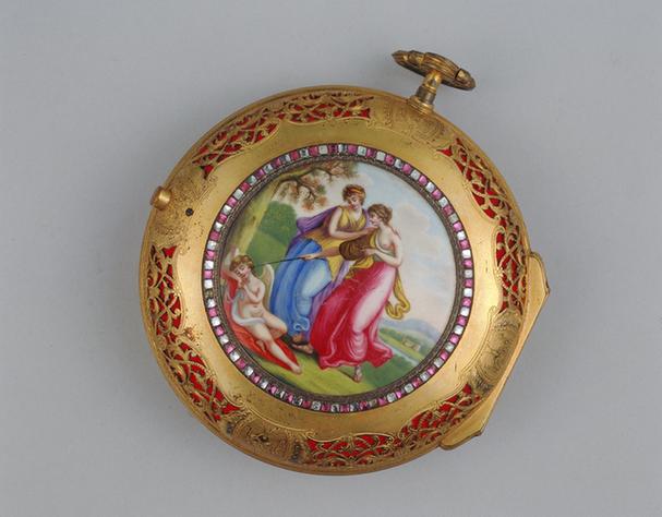 铜镀金嵌玻璃花大套表