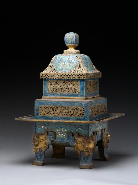 掐丝珐琅宝相花纹四足方熏炉