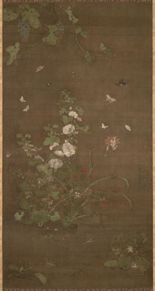 草虫图葡萄绢本