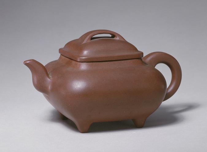 宣统元年款宜兴窑紫砂四乳足壶
