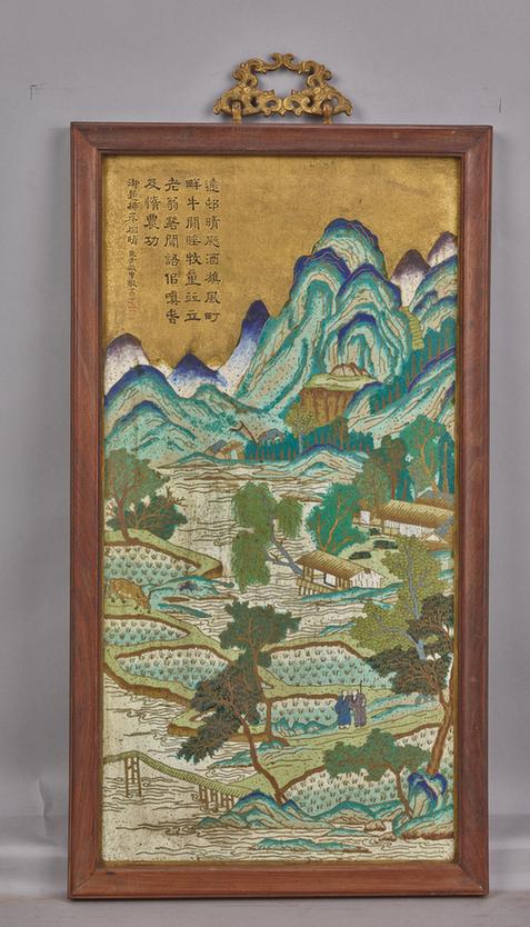 紫檀边珐琅挂屏