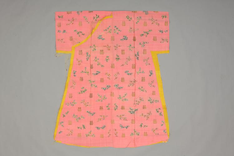 粉色缂丝梅竹金双喜字纹袍料