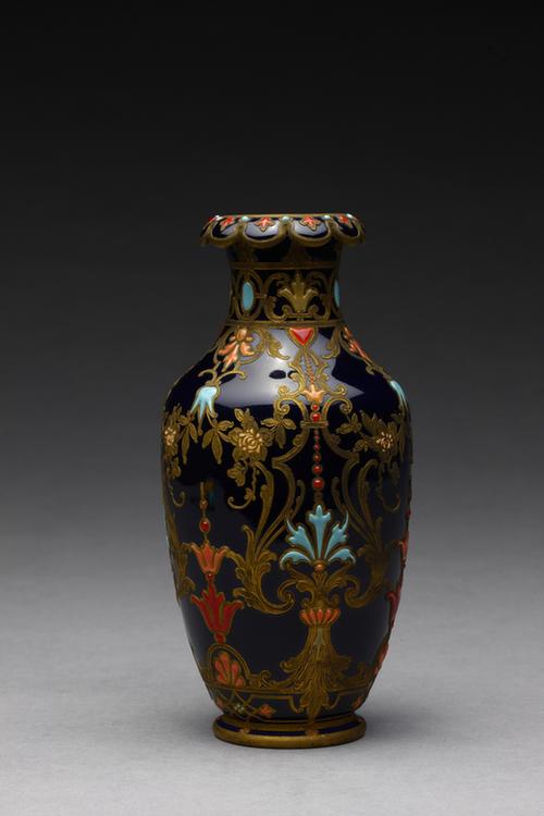 蓝釉金花翻口小瓶