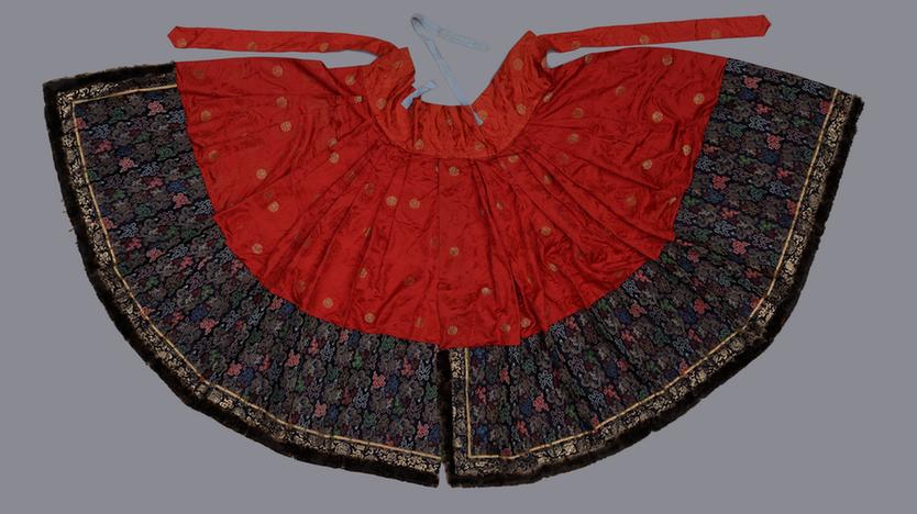 石青色缎织金团龙朝裙