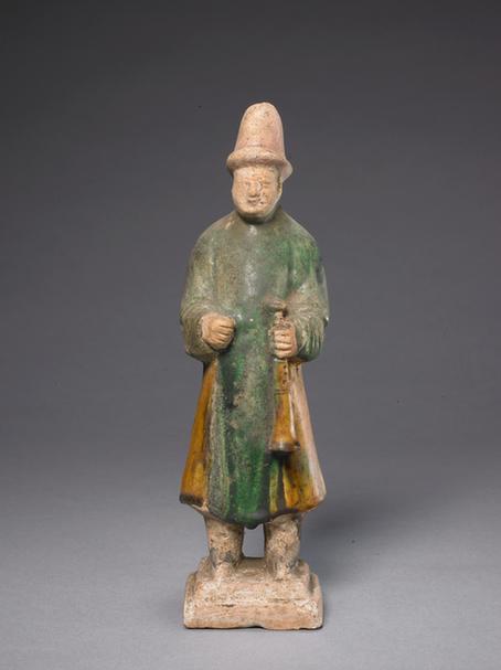 陶黄绿釉伎乐俑