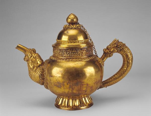 乾隆款银鎏金龙柄壶