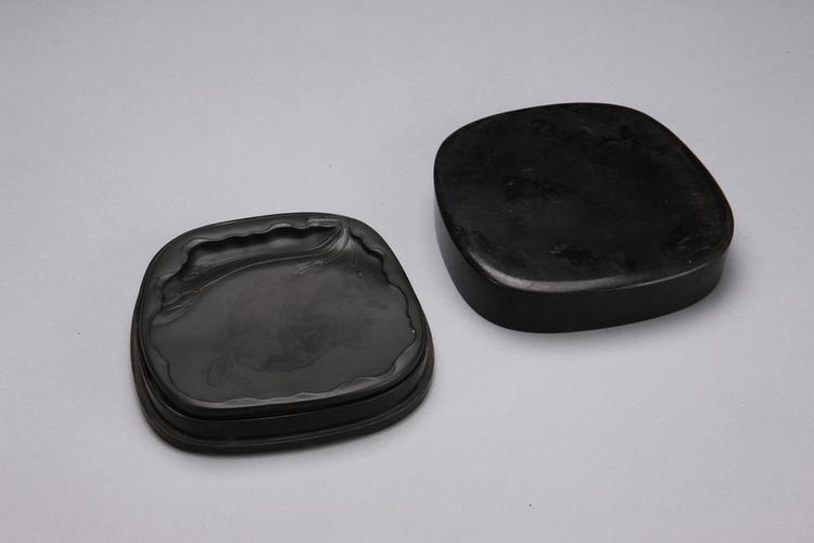 歙石荷叶池椭圆砚