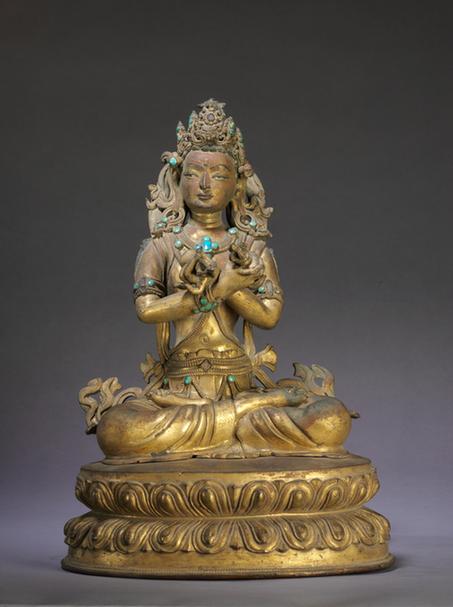 铜鎏金嵌绿松石金刚菩萨