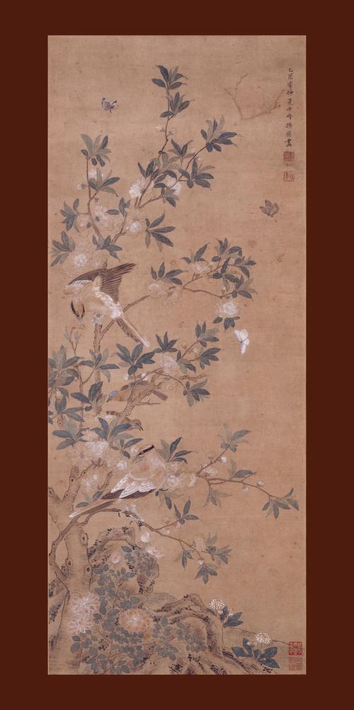 梨花鸟蝶图轴