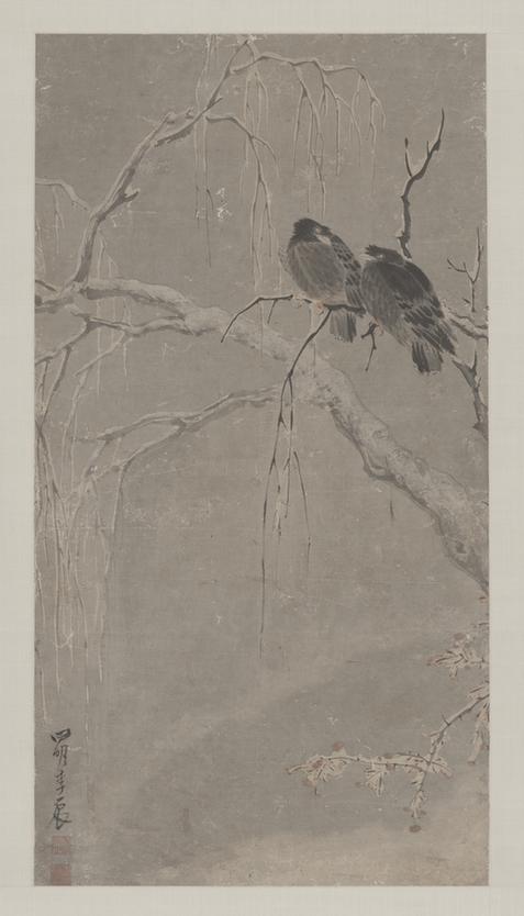 李辰雪景花鸟轴