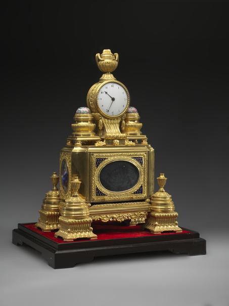 铜镀金缺角乐箱转水法转花钟