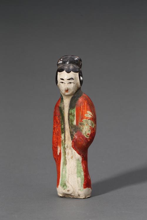 白釉瓷加彩女立像