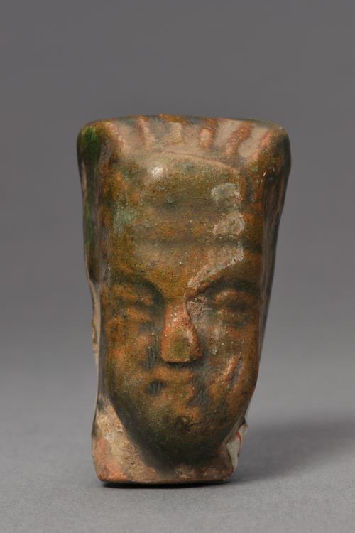 石湾窑黄绿釉人头像