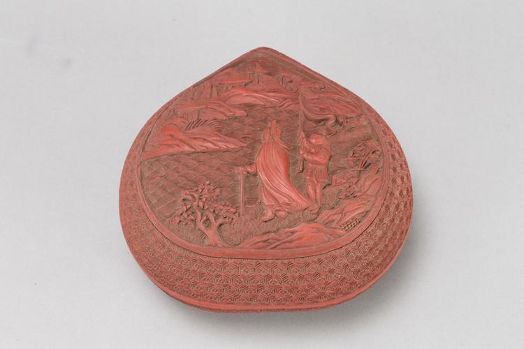 剔红番人进宝图桃式盒