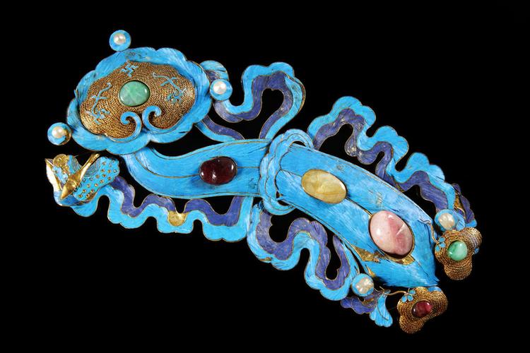 银镀金嵌珠宝如意纹簪