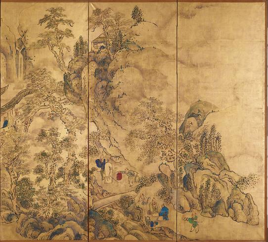 江户时代楼阁山水图屏风12开