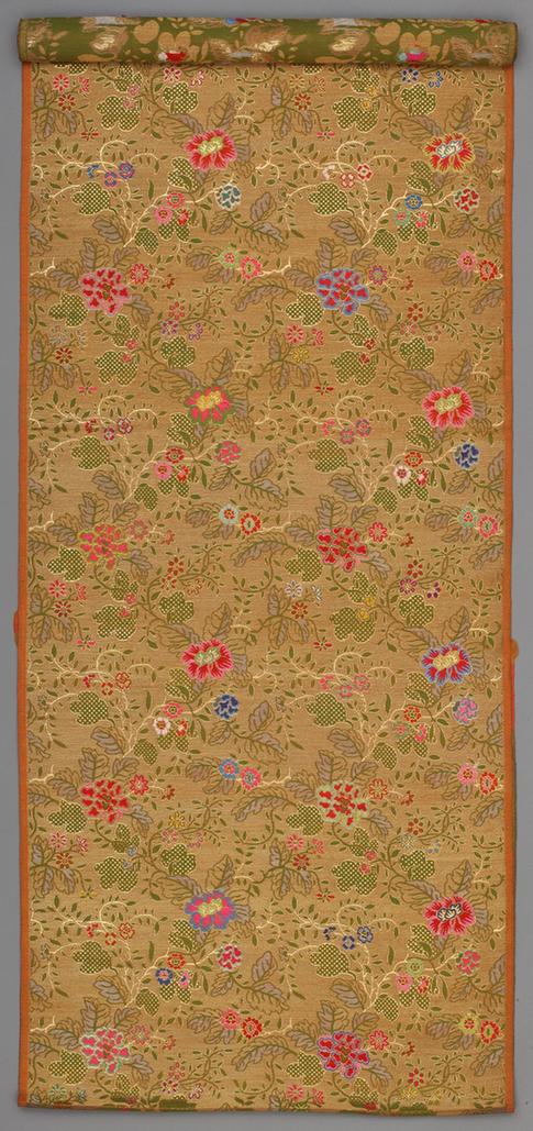 彩色缠枝牡丹纹金宝地锦