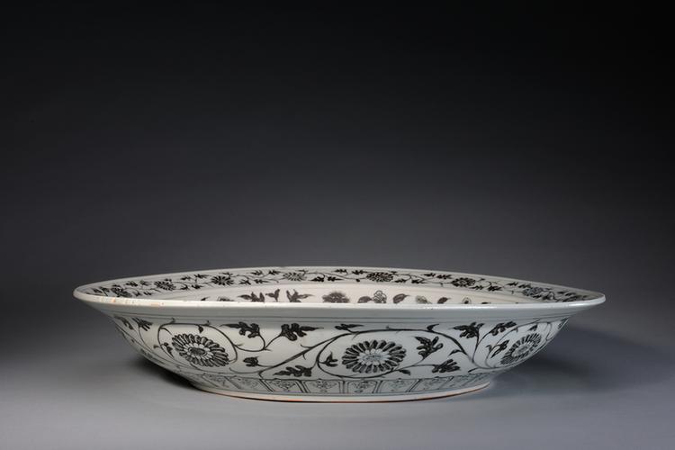 青花竹石石榴花纹盘