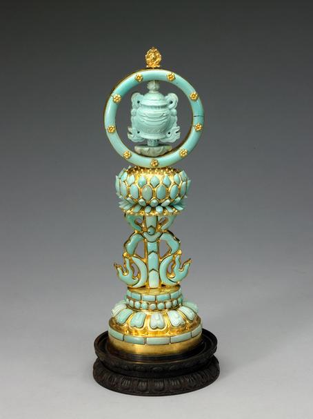 铜镀金嵌松石云顶八宝-罐