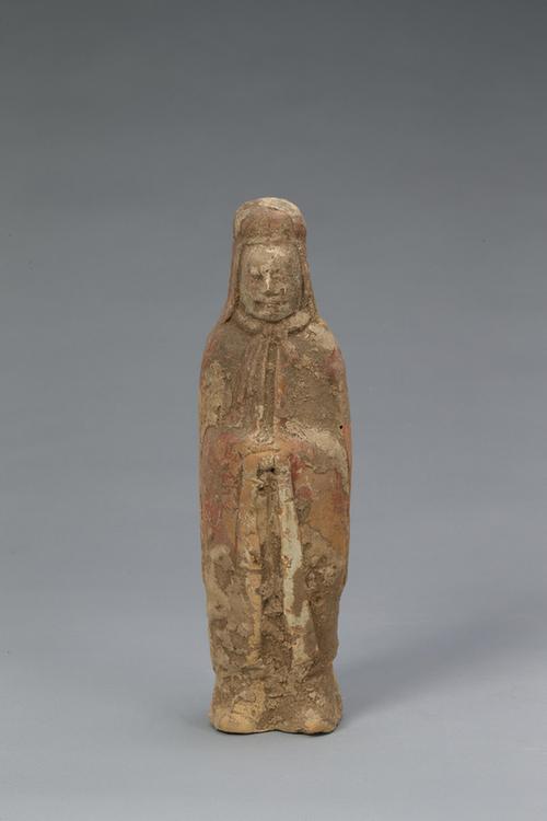 陶画彩拱手男立俑