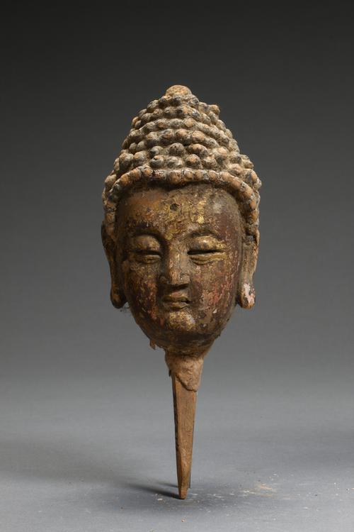 泥塑加金佛像头