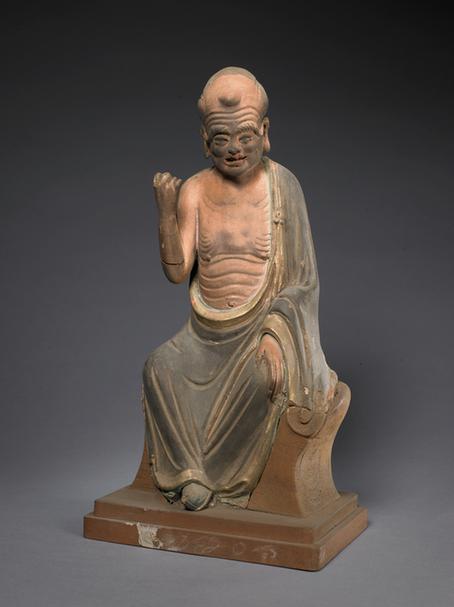 泥塑绘彩加金罗汉坐像