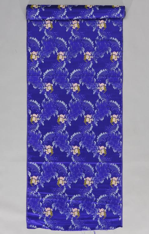 宝蓝色卷叶大花纹花缎