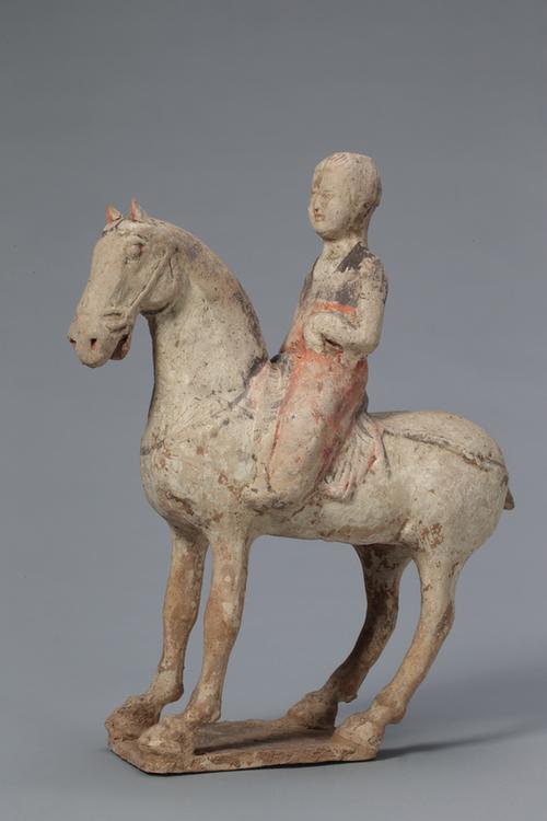 陶画彩骑马女俑