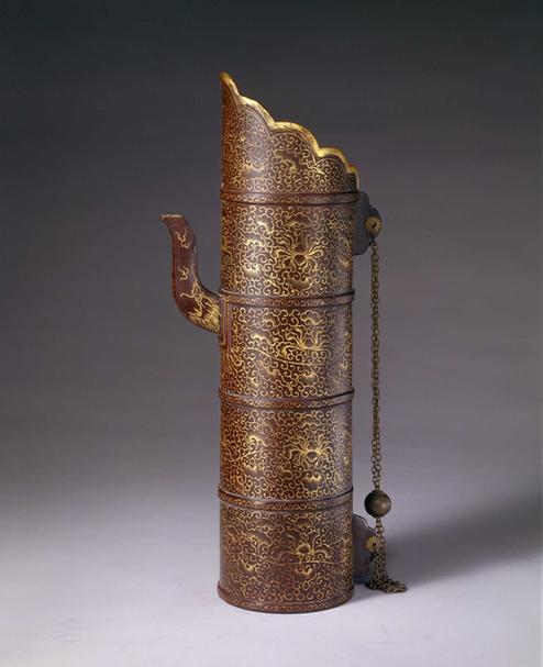 皮胎紫漆描金缠枝莲纹多穆壶