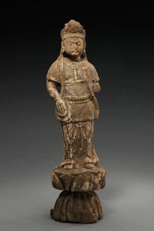 木雕彩绘菩萨立像