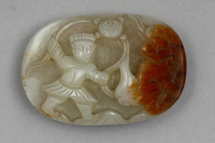 白玉戏狮纹带板