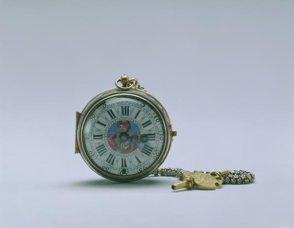 铜镀金仕女吹笛珐琅画怀表