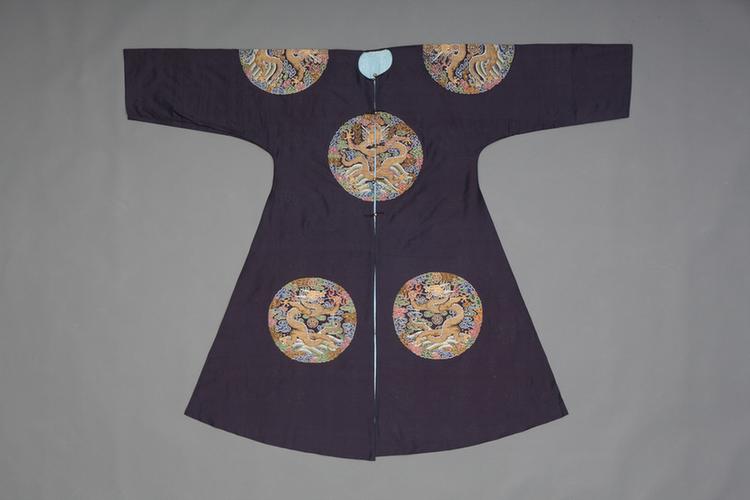 石青色八团彩云金龙纹妆花纱女夹褂