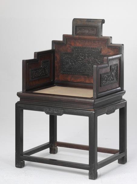 紫檀木嵌桦木藤心椅