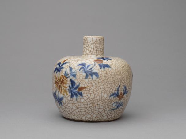 哥釉青花加彩花卉纹尊