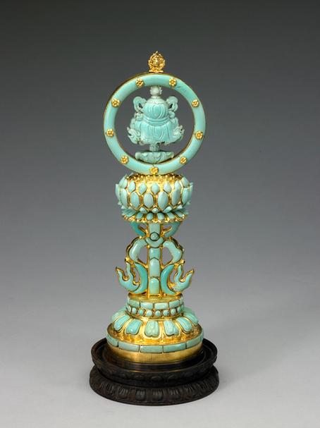 铜镀金嵌松石云顶八宝-伞