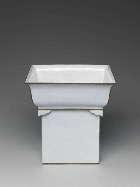 天蓝釉洋瓷两层方花盆