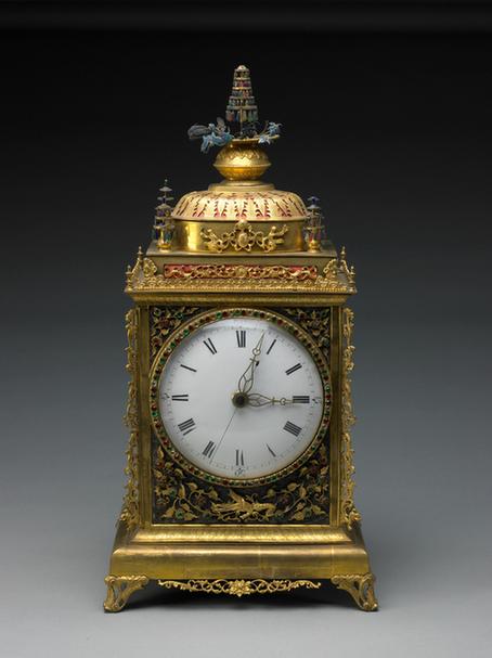 铜镀金嵌料石自鸣钟