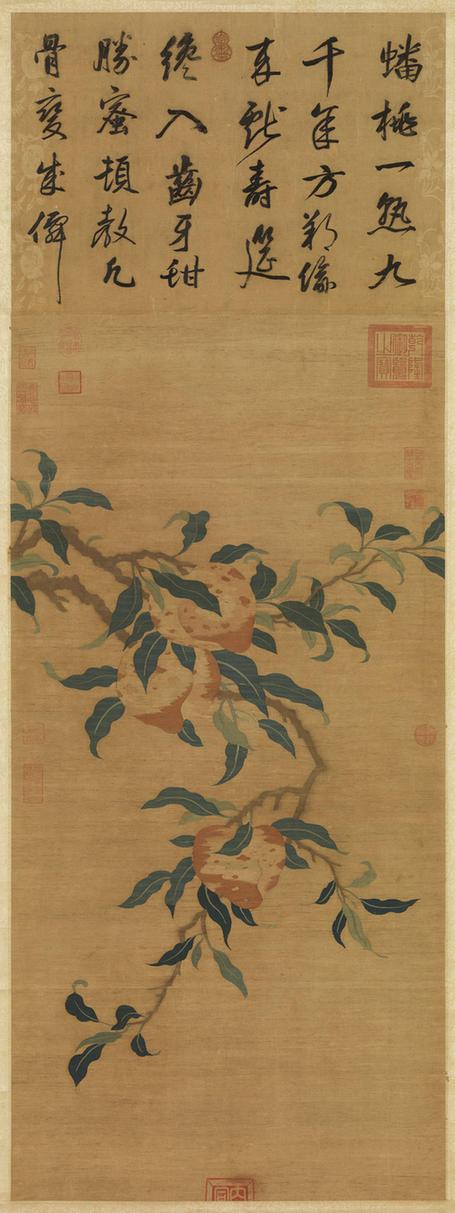 缂丝蟠桃献寿图轴