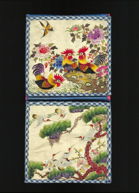 白色缎广绣松鹤纹褡裢