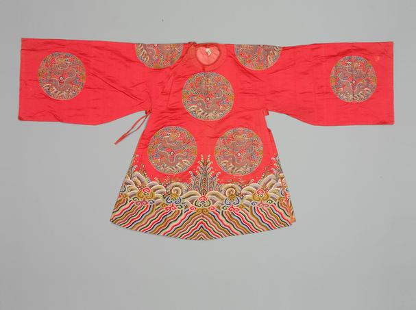 粉红色十三团彩云金龙妆花缎女蟒