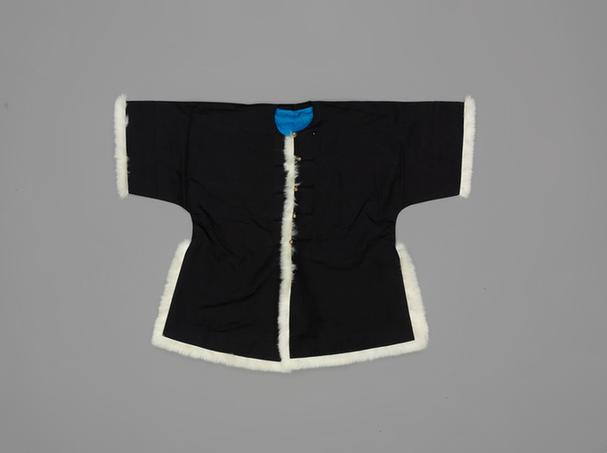 青色团龙纹暗花江绸皮边长褂