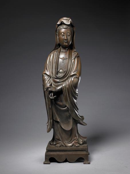 “石叟”款铜嵌银丝观音菩萨立像