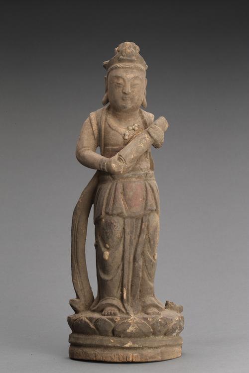 木雕彩绘加金菩萨立像