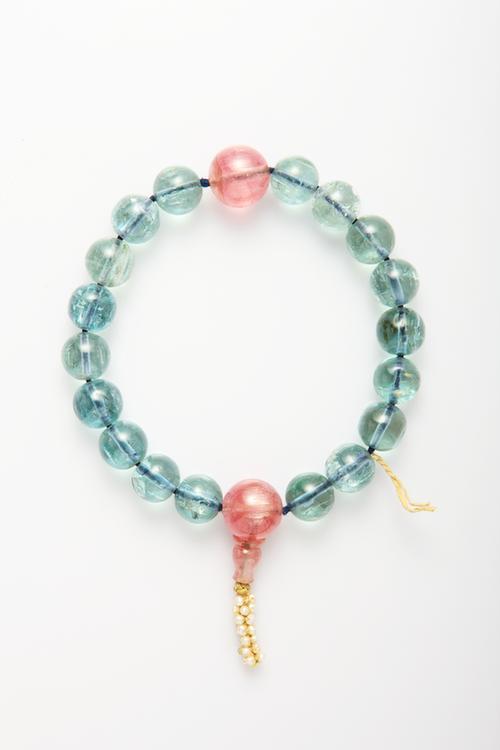 蓝晶带米珠十八子手串