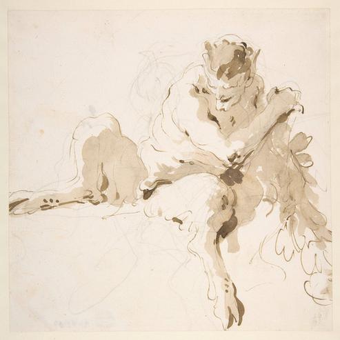 Giovanni Battista Tiepolo--Seated Satyr Holding a Garland