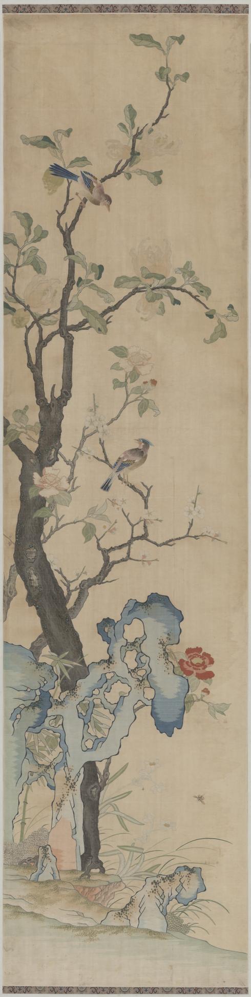 缂丝佛手双鸟图轴