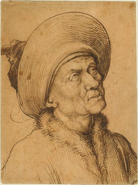 Martin Schongauer--Bust of a Man in a Hat Gazing Upward