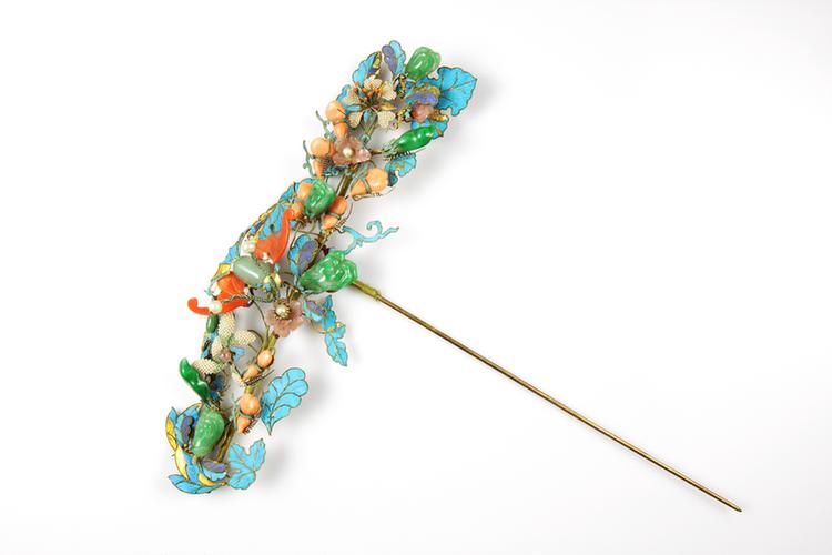 银镀金嵌珠翠花蝶纹簪