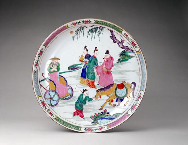 粉彩西厢人物图大盘